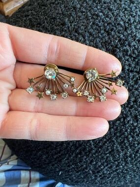 Dior Gold Starburst Crystal Ear Climbers with Pearls